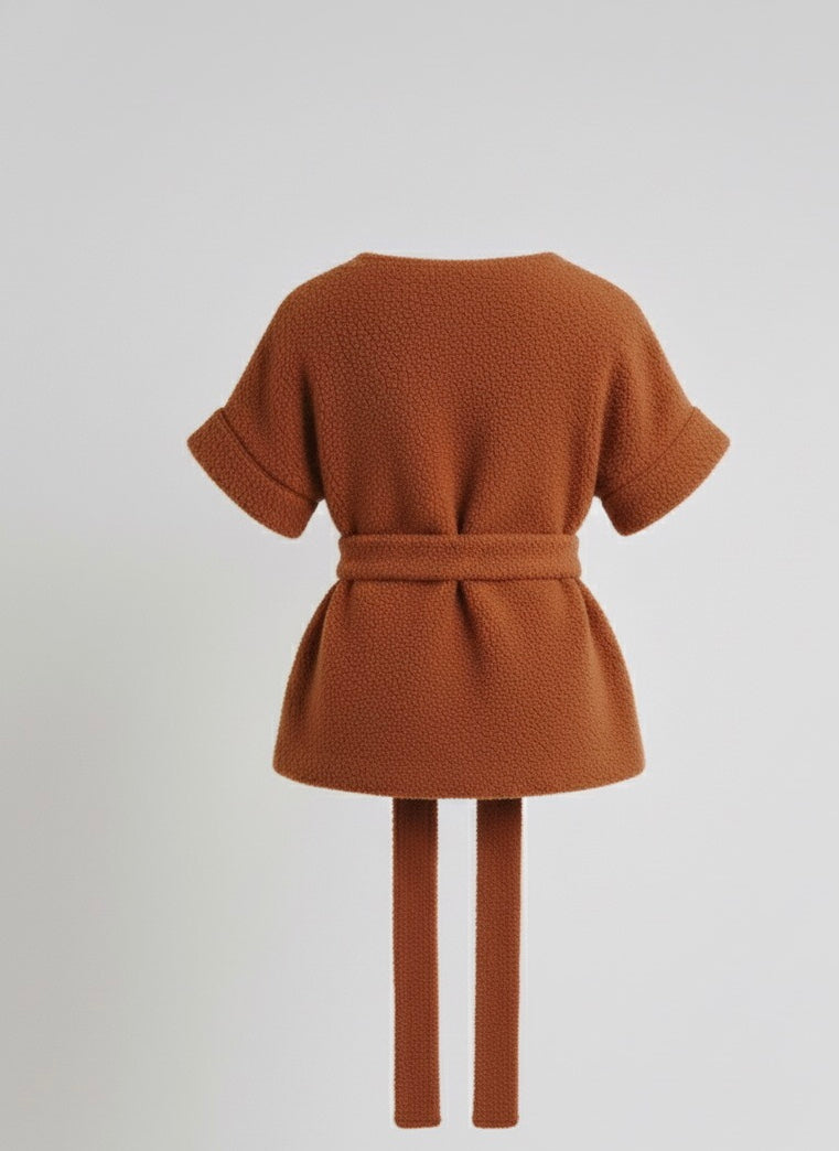 The "Cocoa Cloud" Short-Sleeve Belted Top