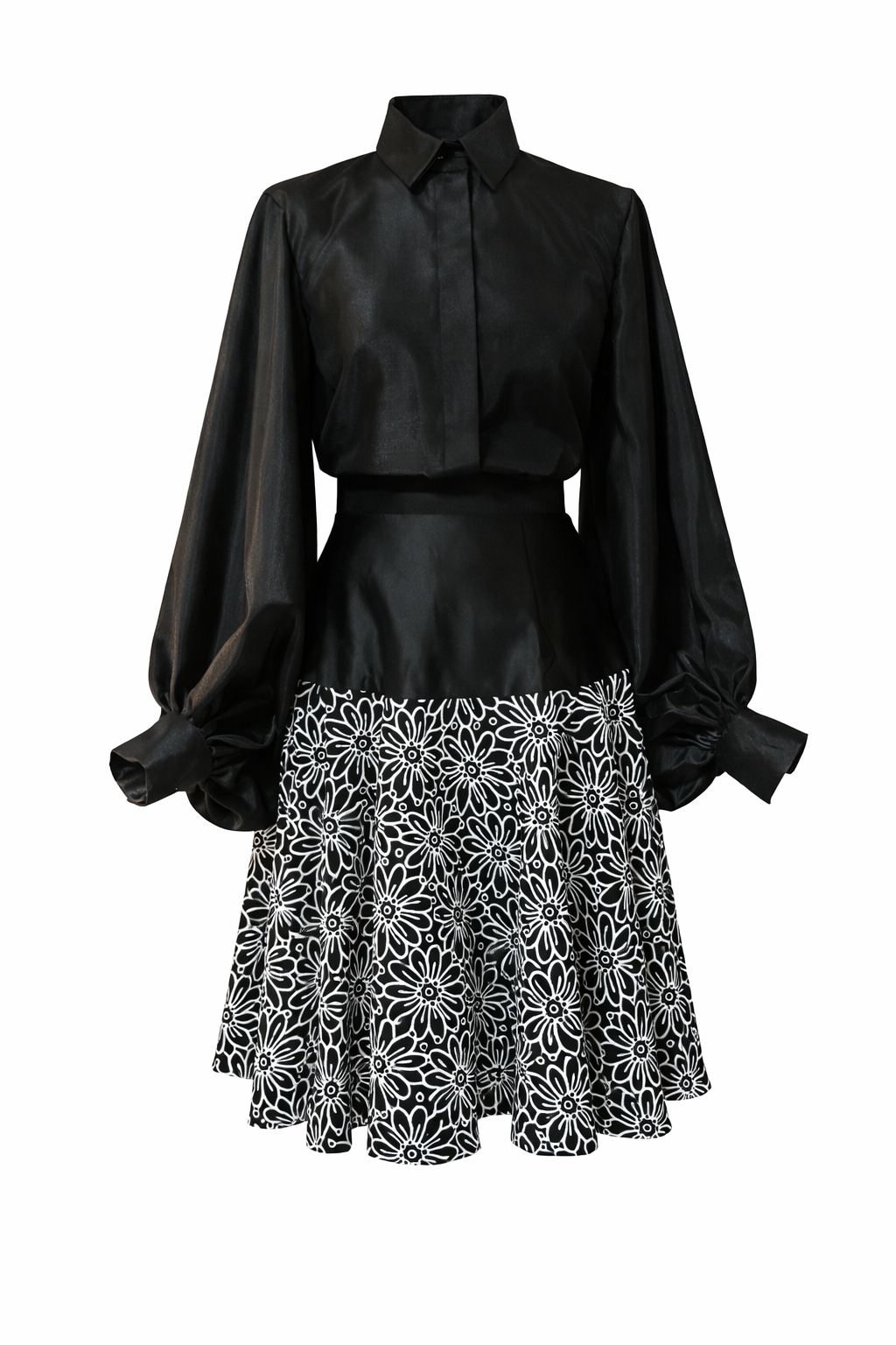 The Bishop Sleeve Shirt & Floral Mid Skirt Set