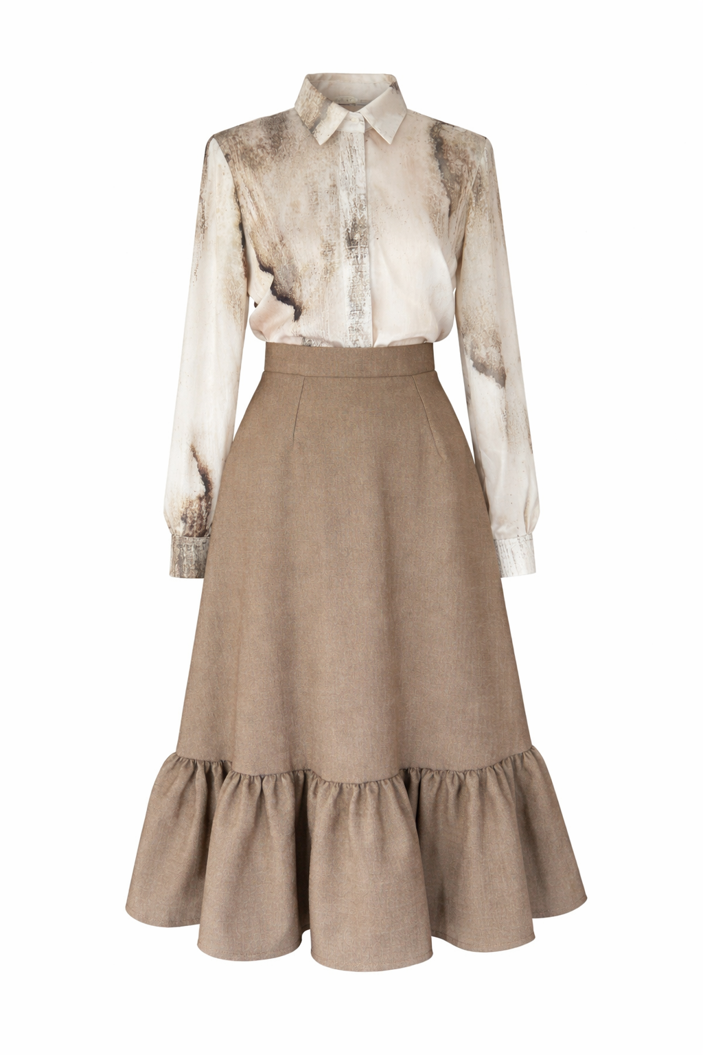 The Ink-Bleed & Sculpted Ruffle Mid Skirt Set