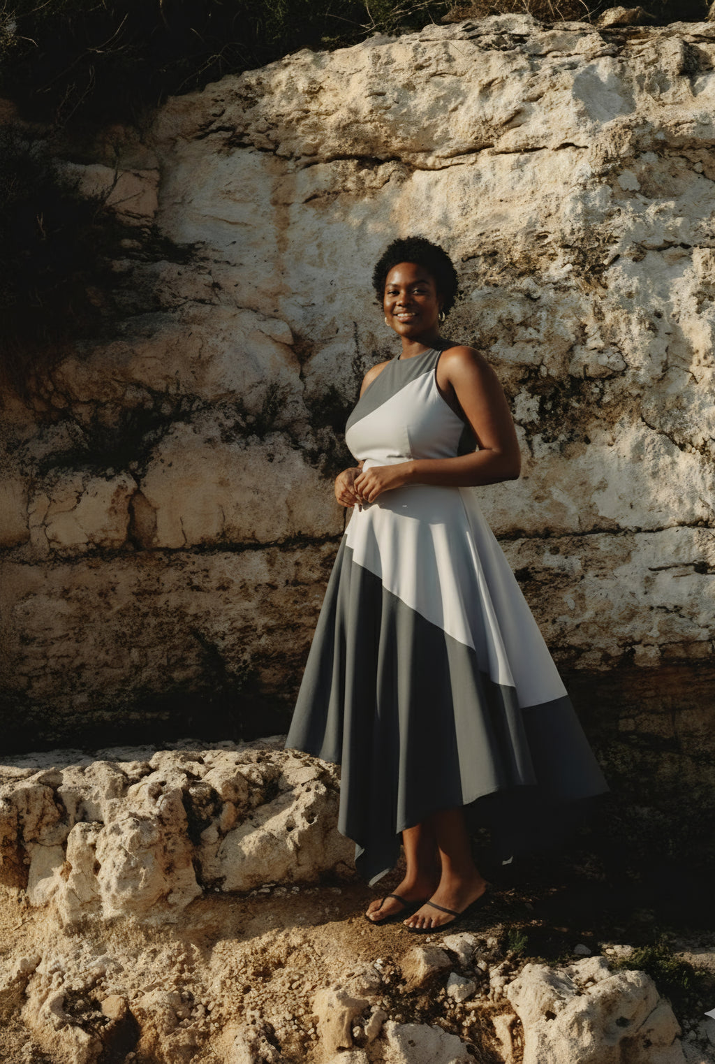 INJABULO-
handkerchief, Sleeveless teal blue dress