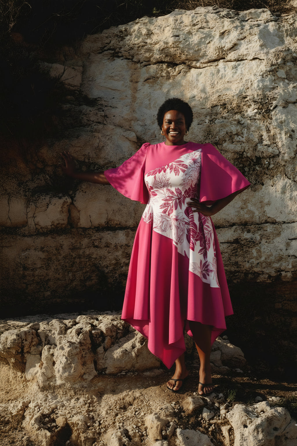 INJABULO-
Handkerchief, flared Sleeves Pink Dress