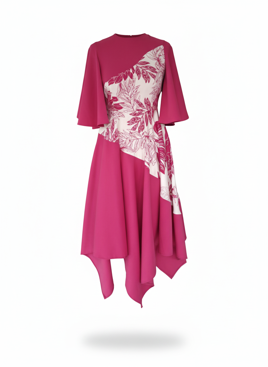 INJABULO-
Handkerchief, flared Sleeves Pink Dress