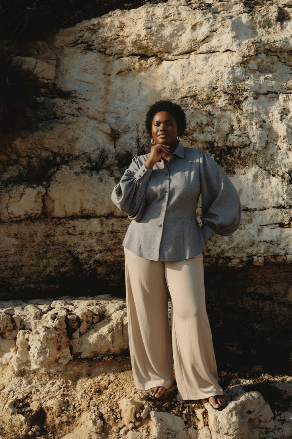 Exaggerating bishop sleeve Shirt- Grey