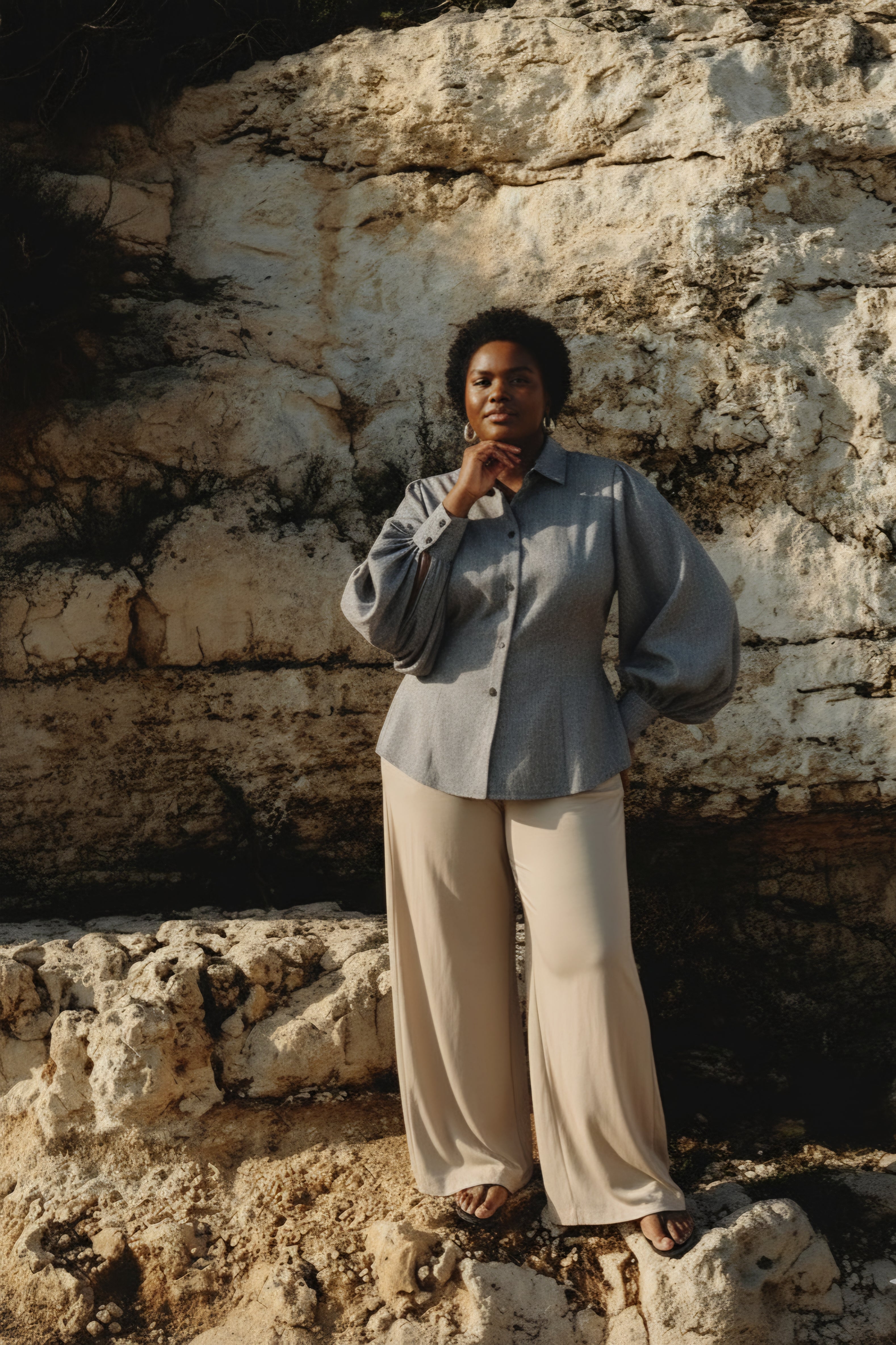 Exaggerating bishop sleeve Shirt- Grey